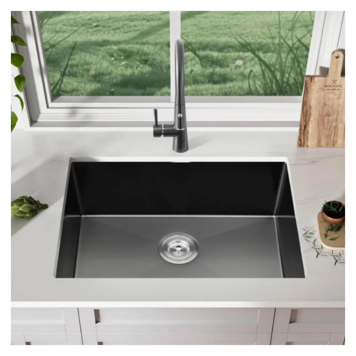 MAGIC - Lavadero de Cocina Acero Inoxidable 1 Poza Negro 50x44 cm