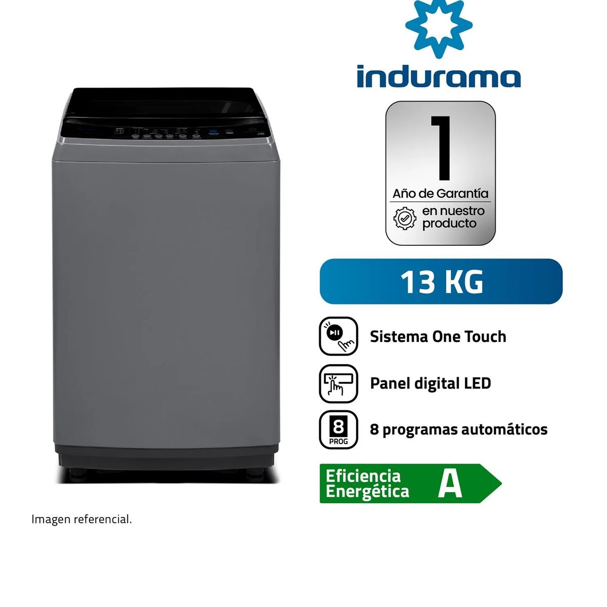 INDURAMA - Lavadora Automática Indurama LRI-13DGR 13kg Gris