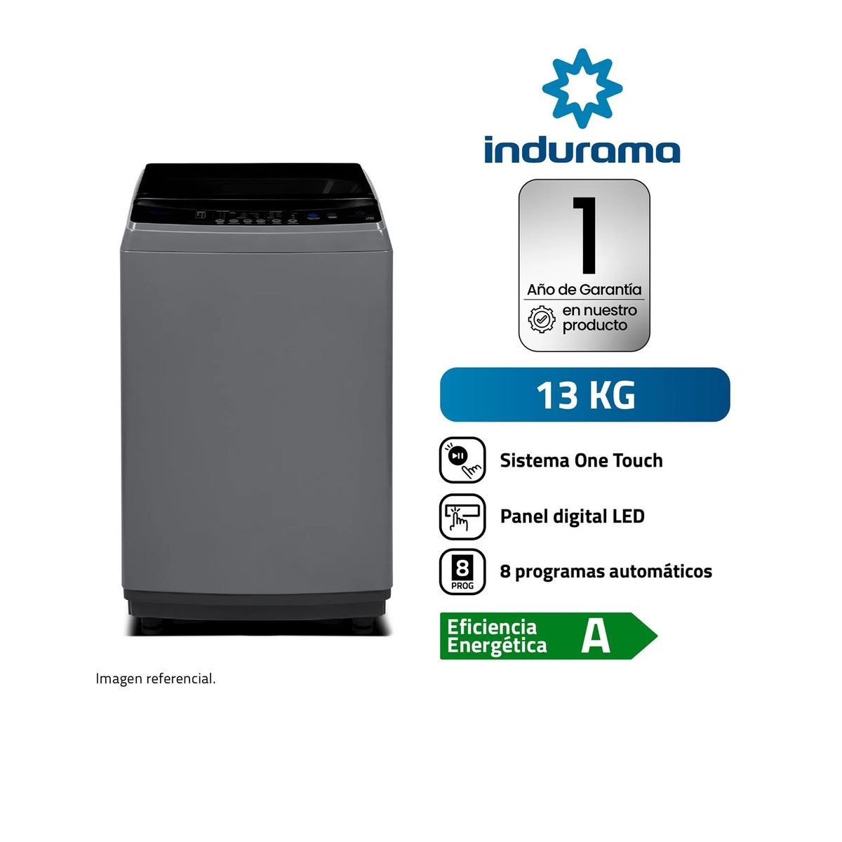 INDURAMA - Lavadora Automática Indurama LRI-13DGR 13kg Gris