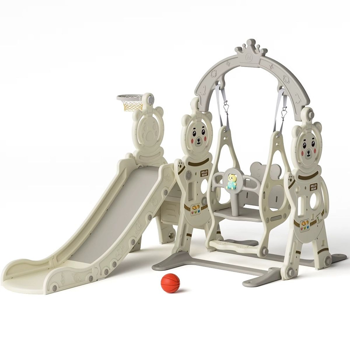 GENERICO - Juego de Tobogán Columpio Básquet 3 En 1 gris