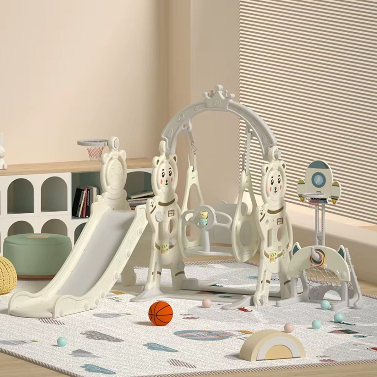 GENERICO - Juego de Tobogán Columpio Básquet 3 En 1 gris