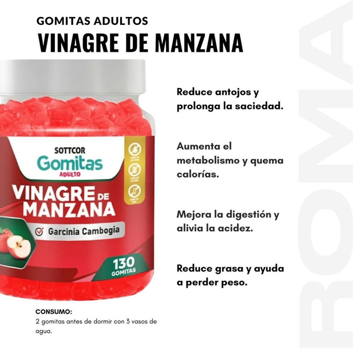 SOTTCOR LABS - GOMITAS VINAGRE DE MANZANA + CAFÉ VERDE HEALTHNATURAL