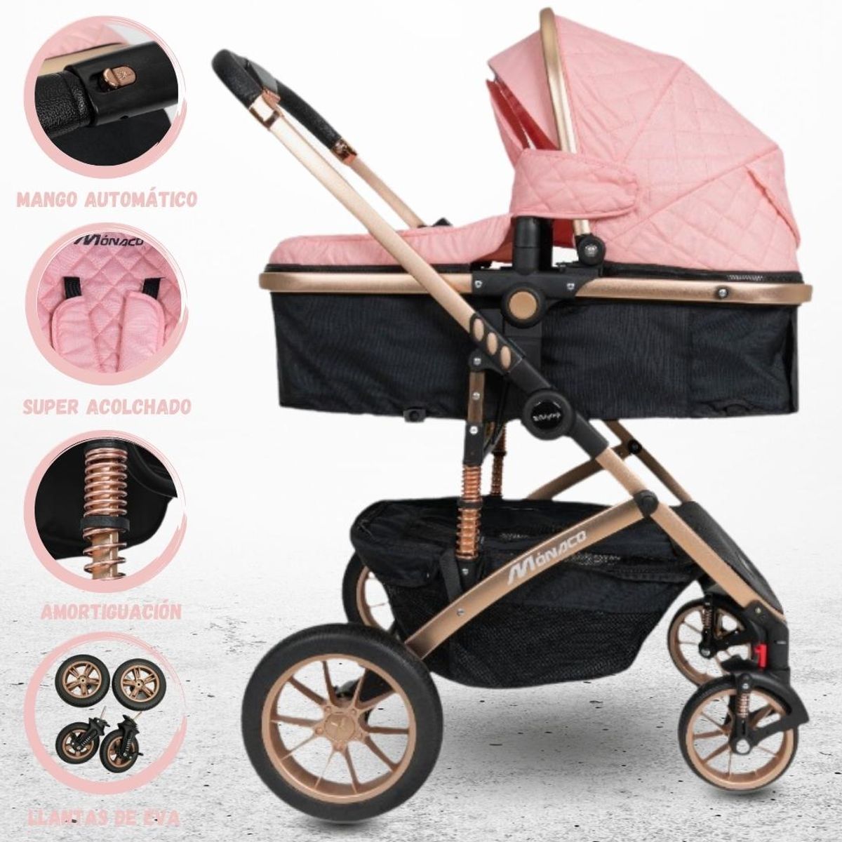 BABY HAPPY - Coche Deportivo Moisés para Bebé «MONACO» Pink