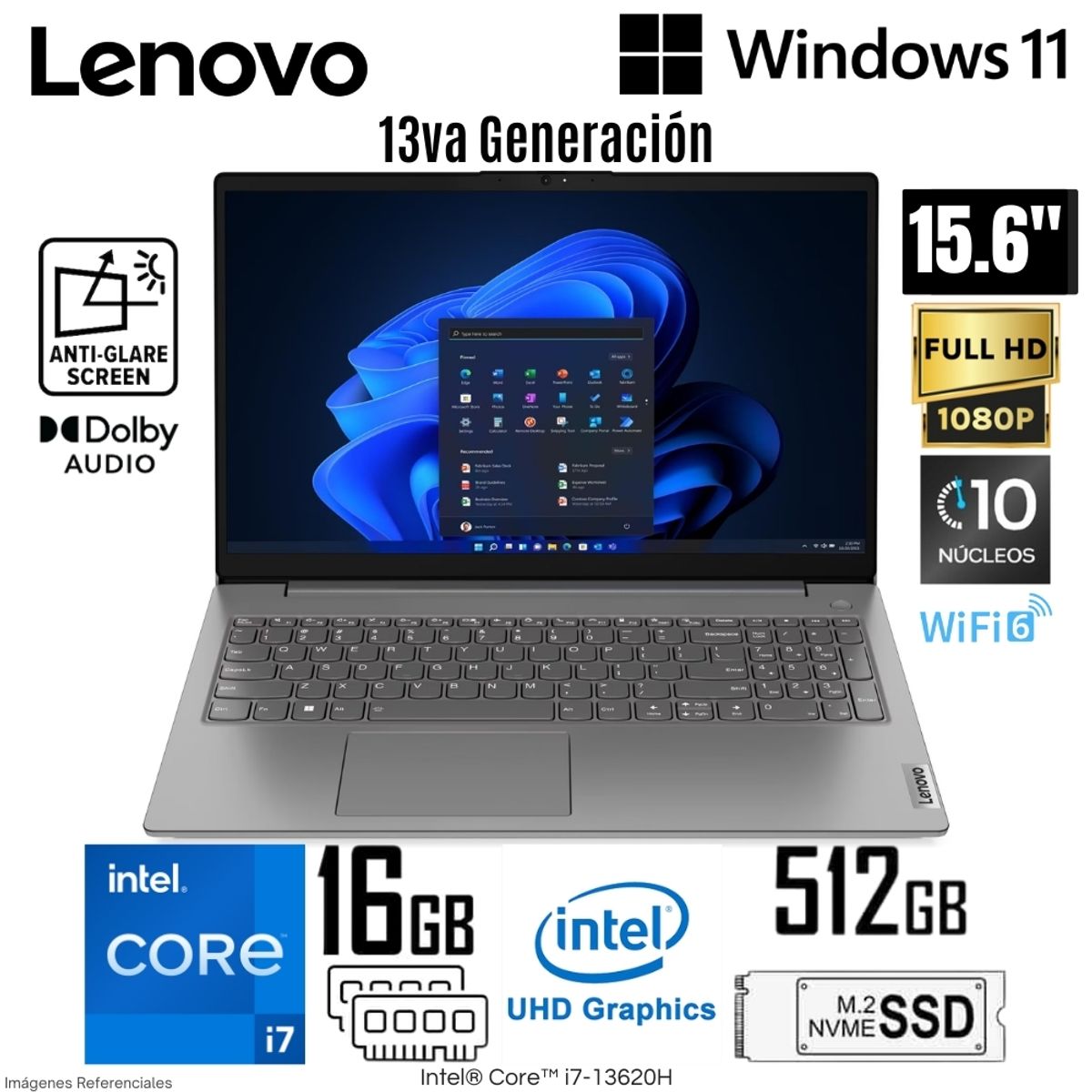 LENOVO - Laptop Lenovo V15 G4 IRU Intel Core i7-13620H 16GB RAM 512GB SSD 15.6"  FHD  Iron Grey - 83A100R1LM