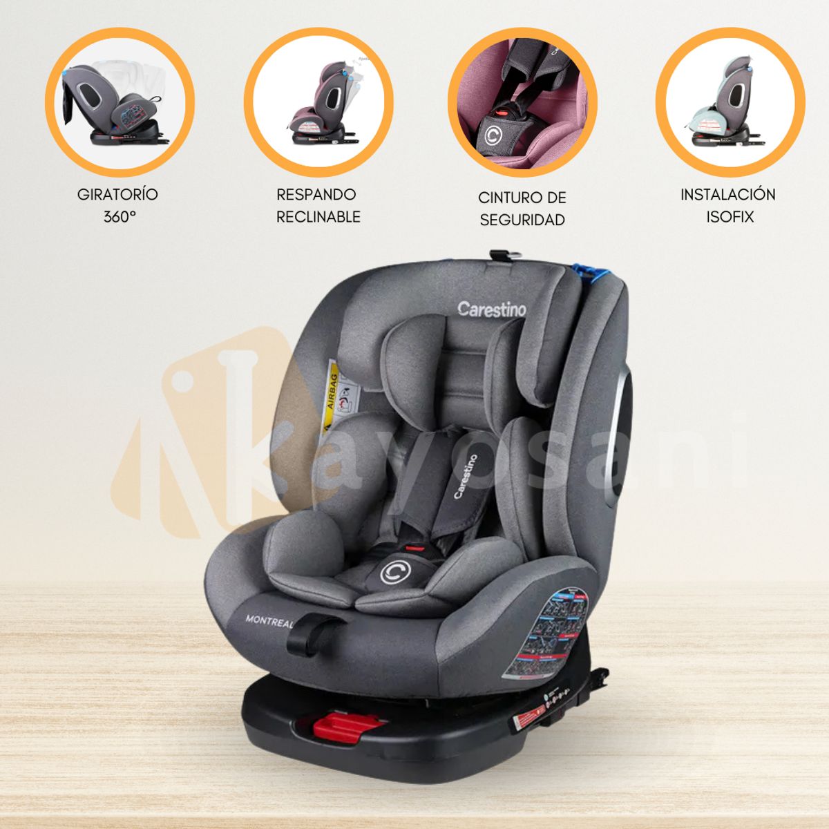 CARESTINO - Silla De Auto Giratorio 360º «MONTREAL» Gray