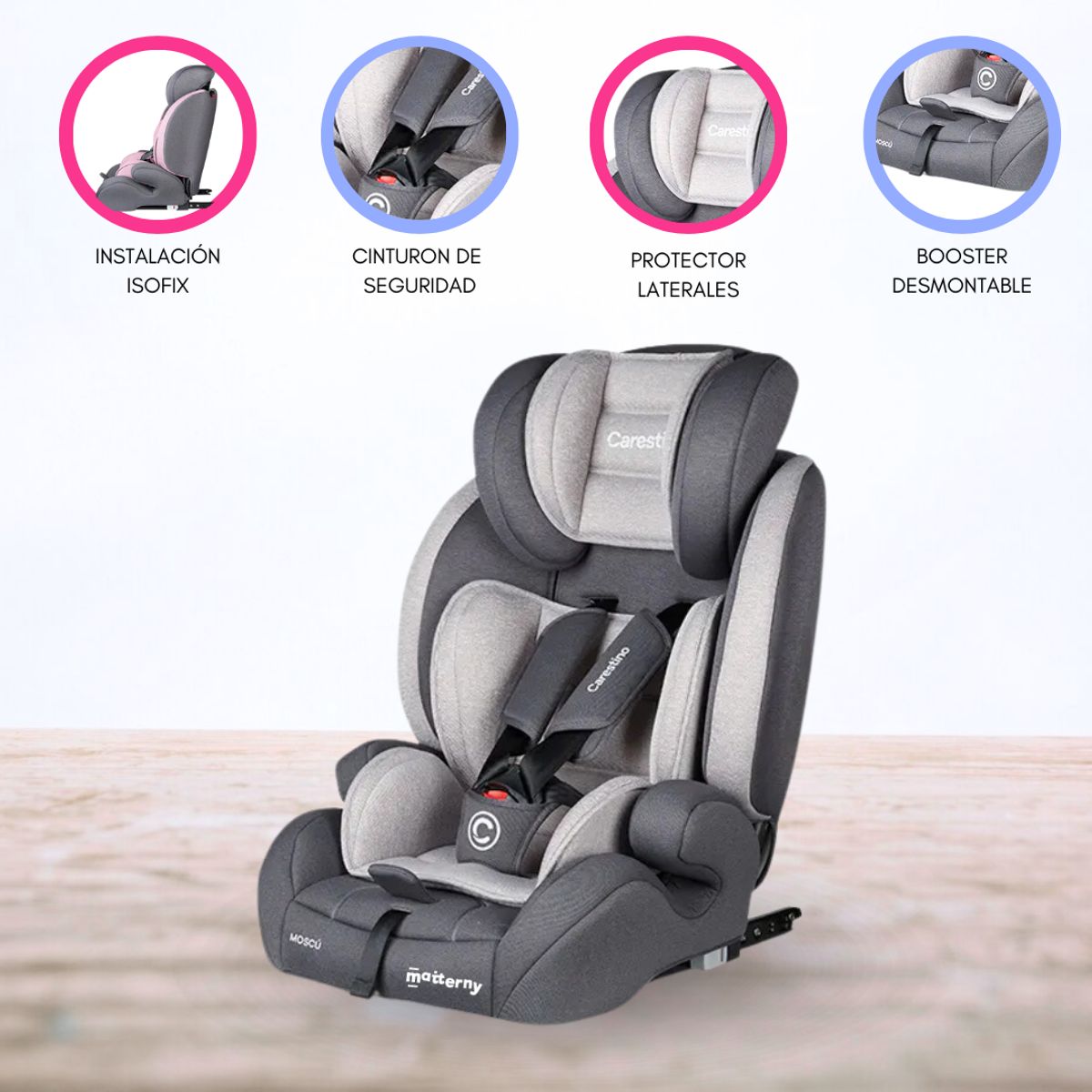 CARESTINO - Silla de Auto para Bebé «MOSCU» Ligth Gray