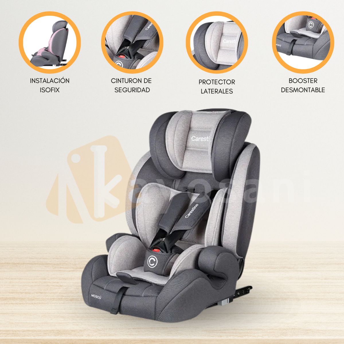 CARESTINO - Silla de Auto para Bebé «MOSCU» Ligth Gray