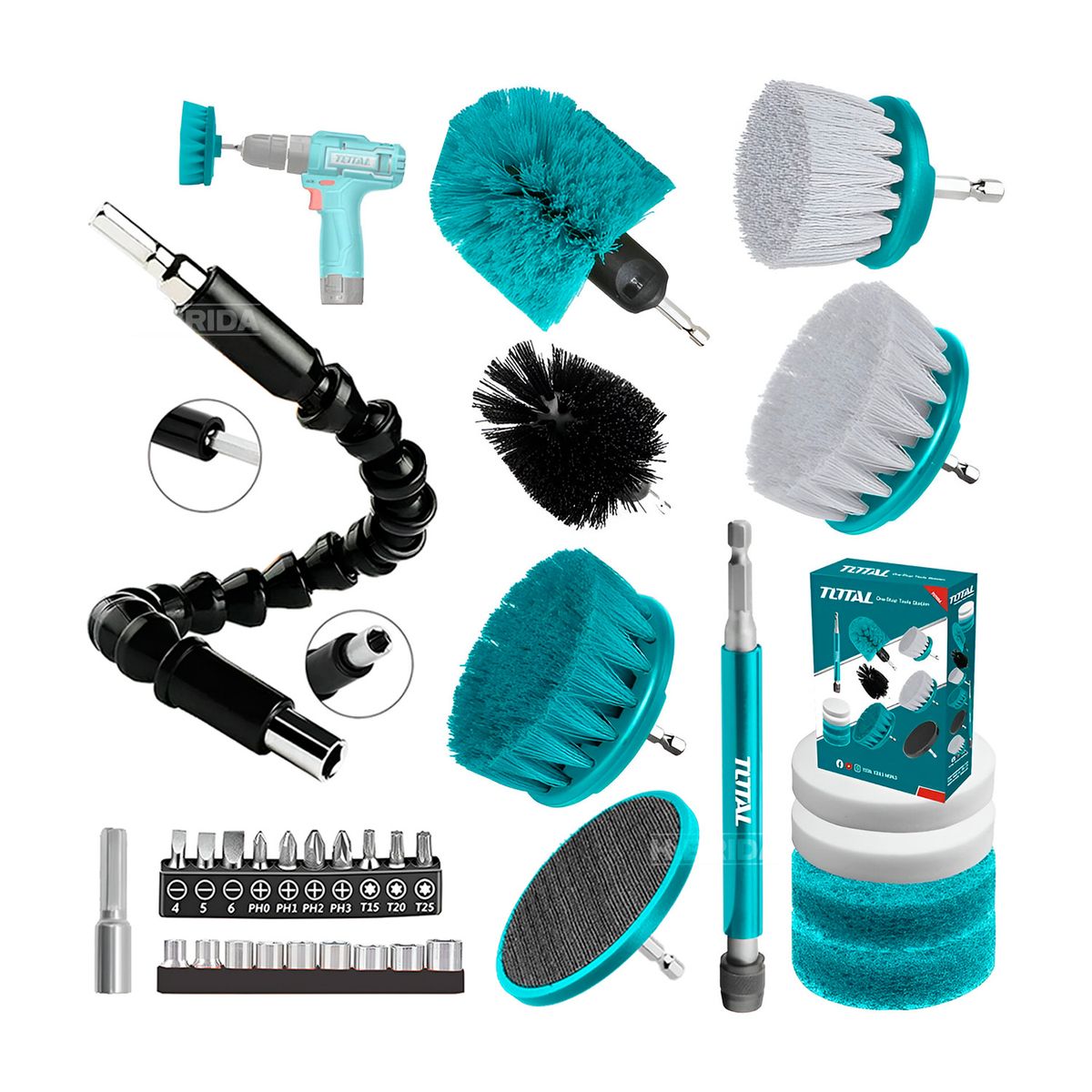 TOTAL TOOLS - Set Escobillas Para Taladro 11 Pzas Multiuso Cepillos Total