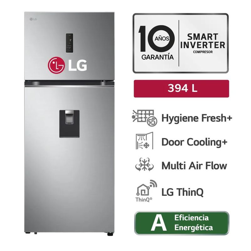 LG - Refrigerador Top Freezer 394LT Door Cooling Plateado LG GT39SGP1
