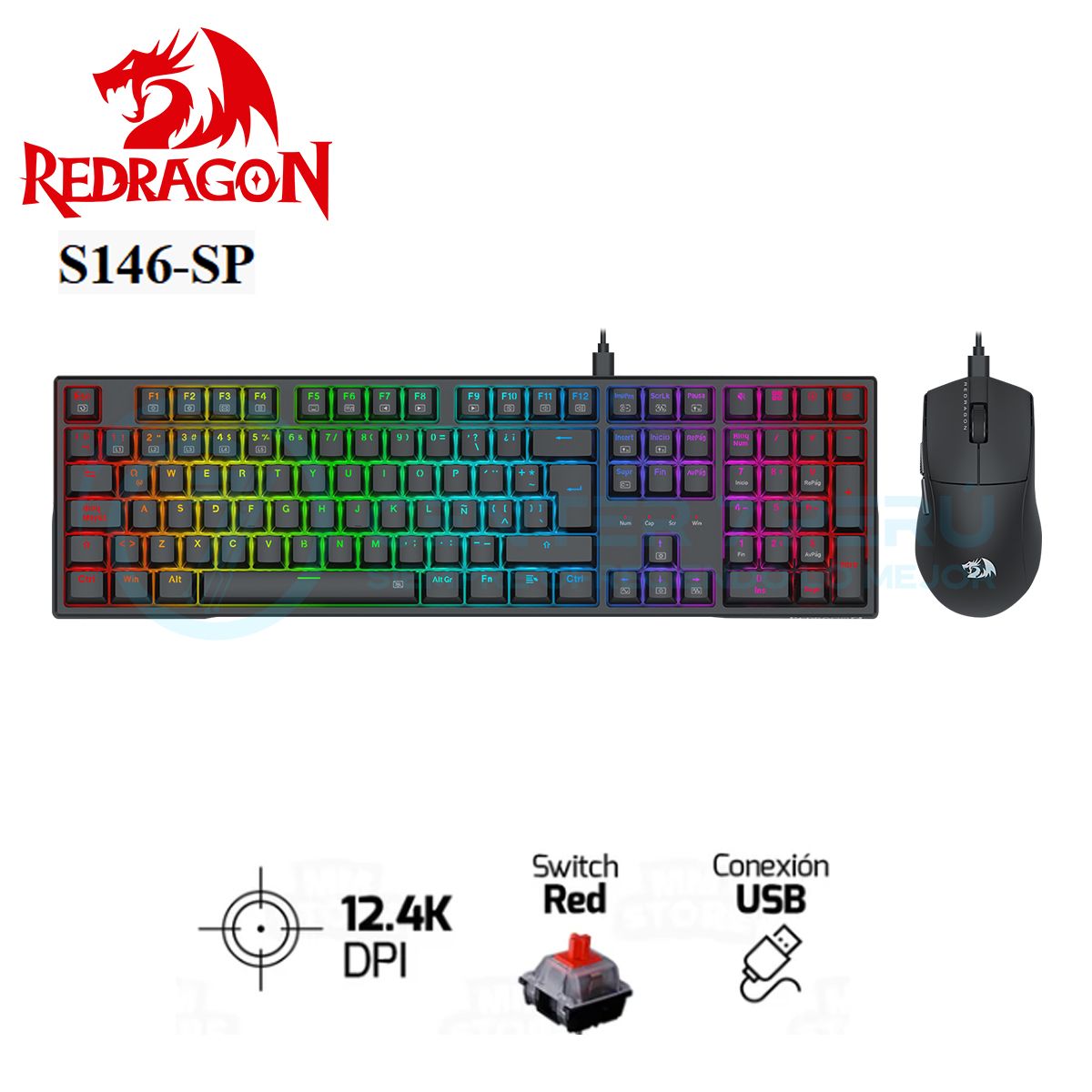 REDRAGON - KIT Redragon S146-SP Teclado K668RGB Sp + Mouse M724 BLACK
