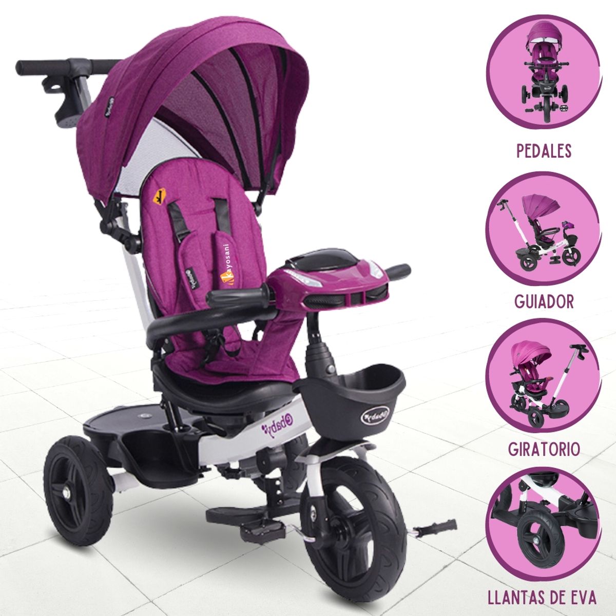 EBABY - Triciclo guiador EBABY ARIA USB PURPLE