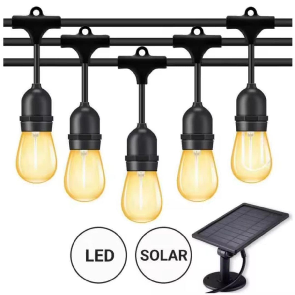 GENERICO - Guirnalda Luces Vintage 20 Focos Solar Cable 10M Terraza Jardin