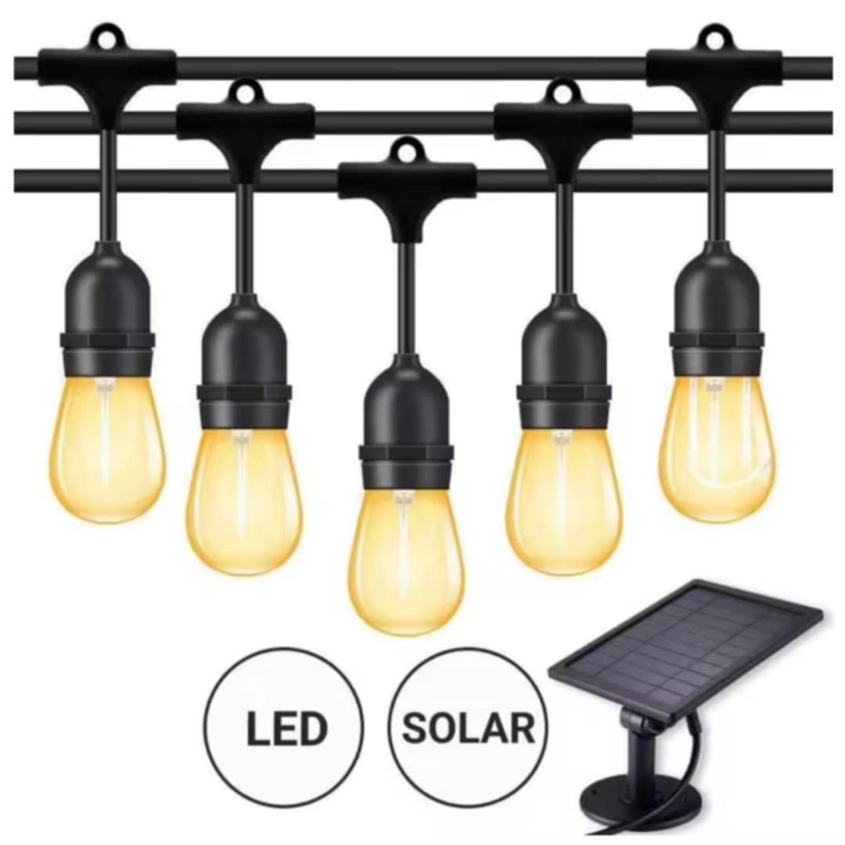 GENERICO - Guirnalda Luces Vintage 20 Focos Solar Cable 10M Terraza Jardin