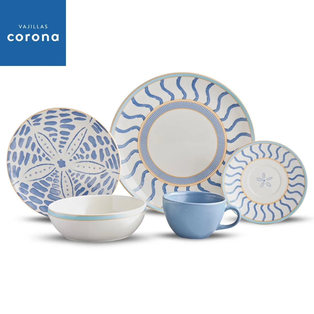 CORONA - Juego de Vajillas Corona x20 piezas Lisboa Oceano- Vajillas Corona