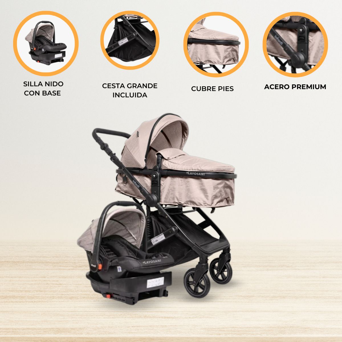 INFANTI - Coche Travel System INFANTI «EPIC 6G» Beige