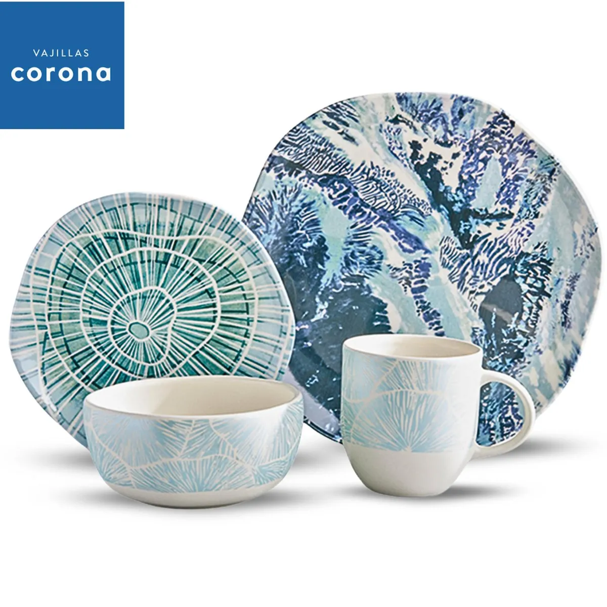 CORONA - Juego de Vajillas Corona x16 piezas Atlantia Oceano- Vajillas Corona