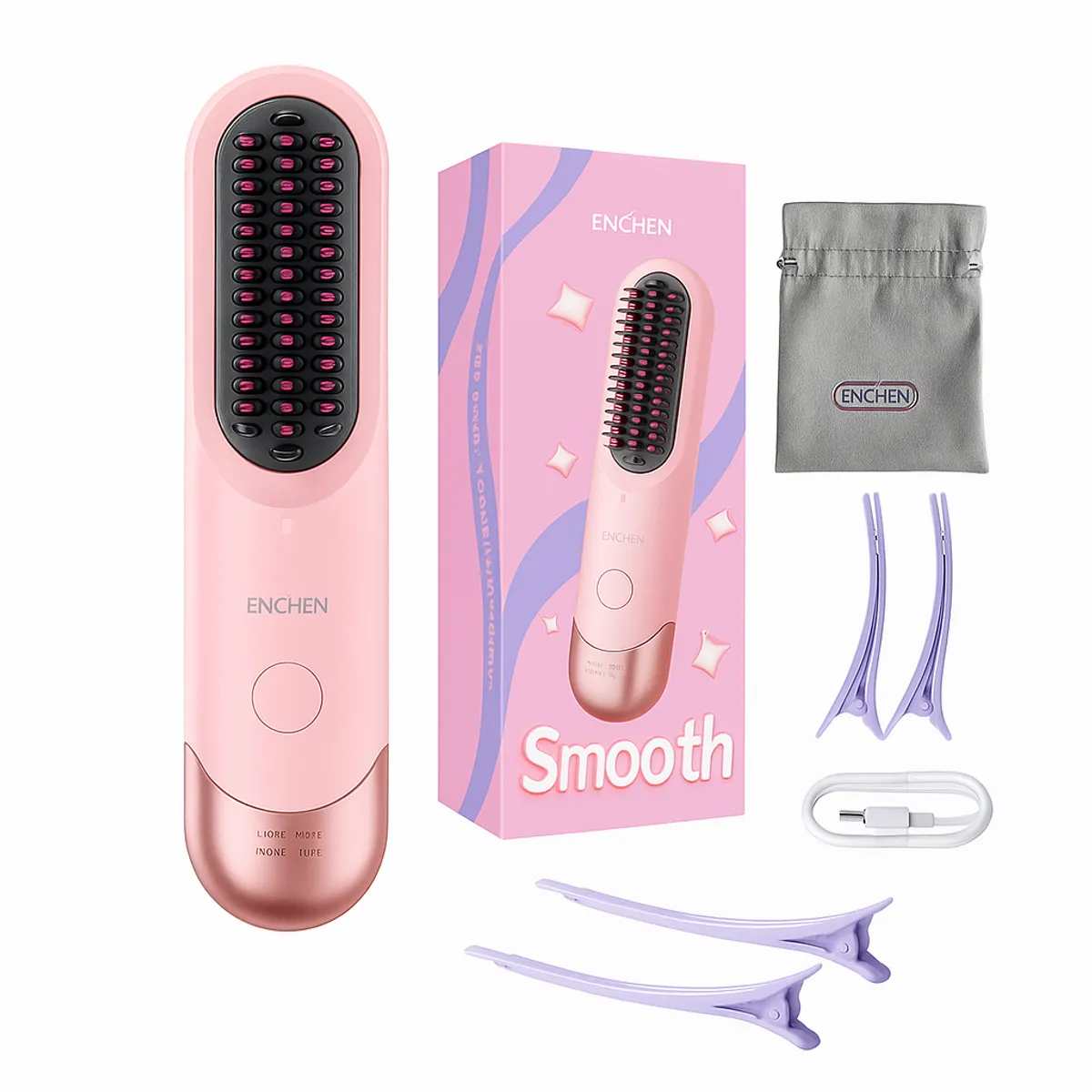 ENCHEN - Peine alisador de cabello Enchen H100 - Rosado