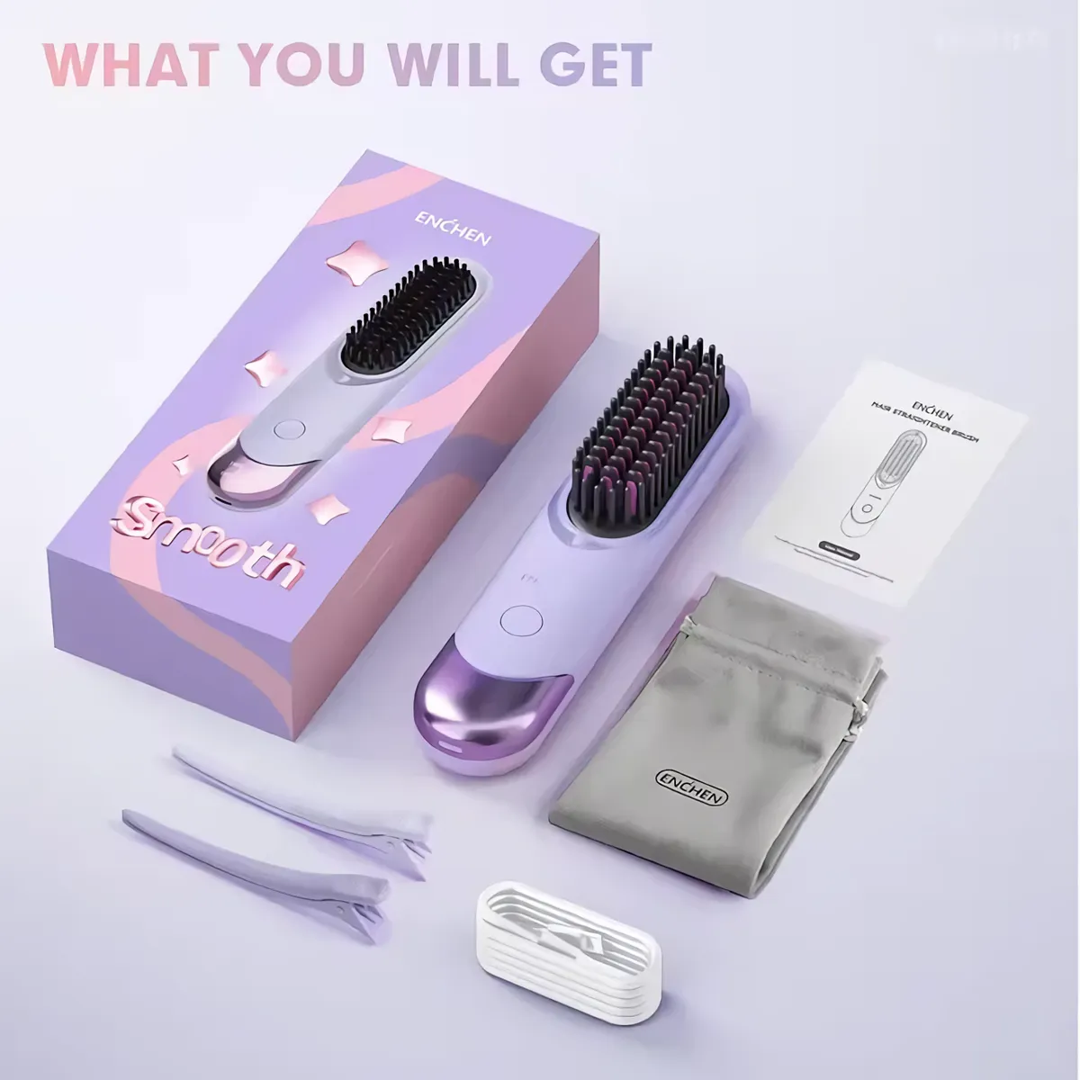 ENCHEN - Peine alisador de cabello Enchen H100 - Rosado