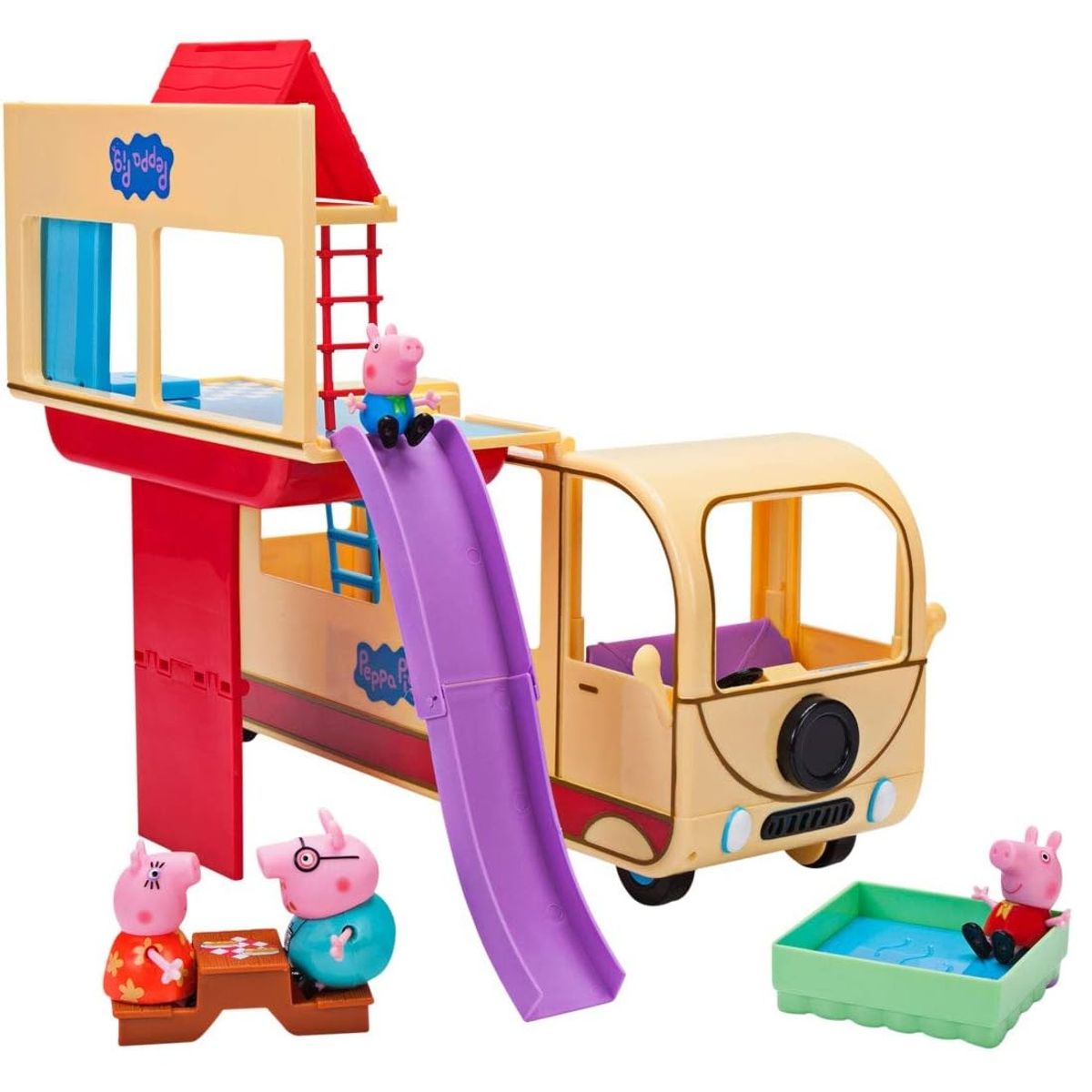 GENERICO - Peppa Pig Camper Caravana Campamento Playset 4 Figuras