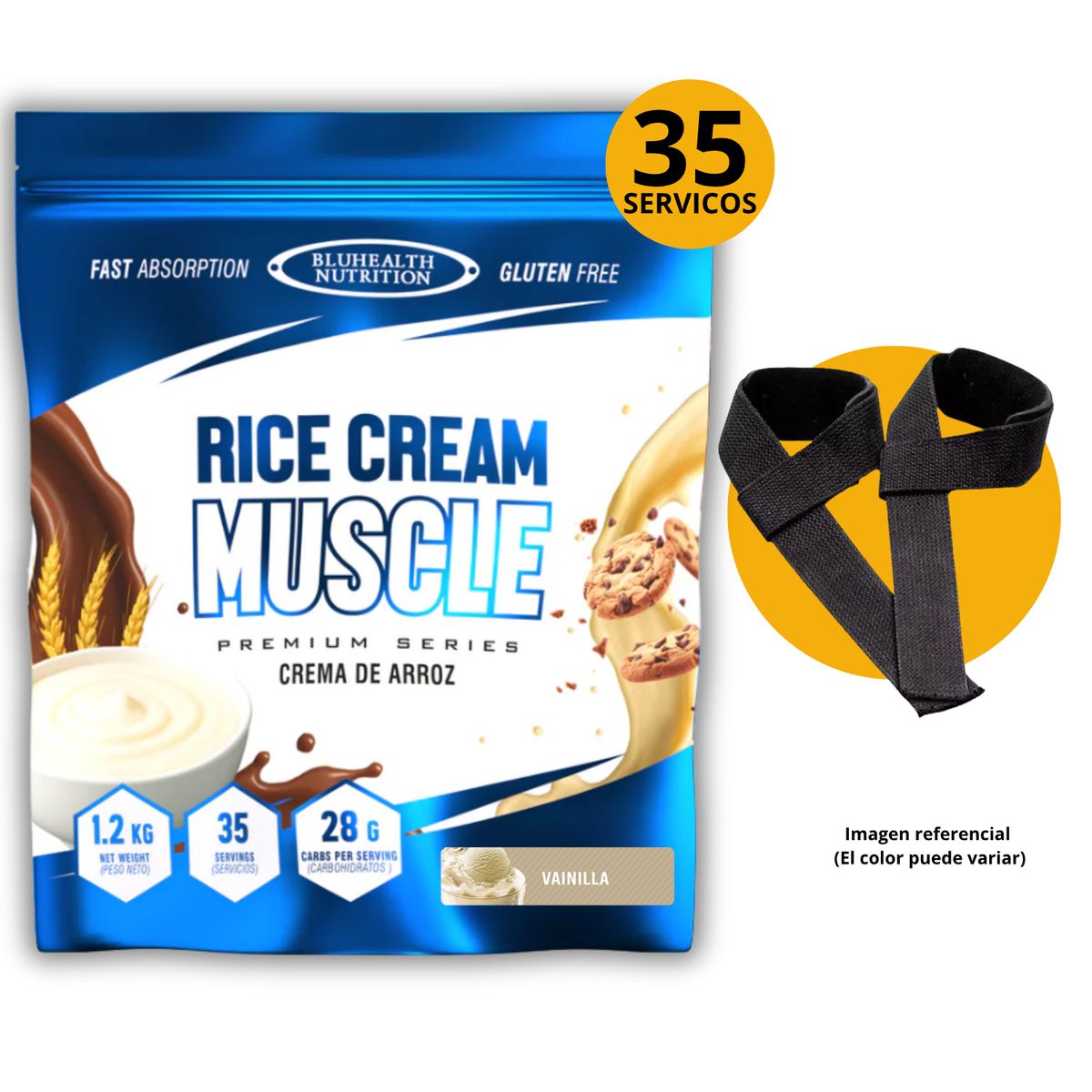 GENERICO - CREMA DE ARROZ BLUHEALTH VAINILLA 1KG + STRAPS