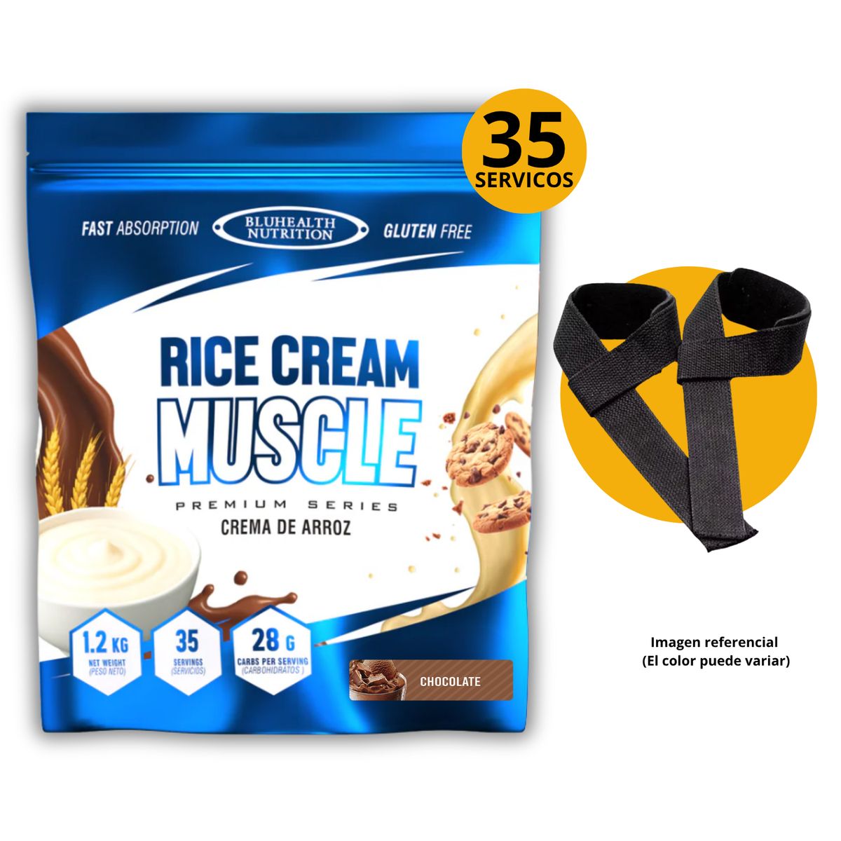 GENERICO - CREMA DE ARROZ BLUHEALTH CHOCOLATE 1KG + STRAPS
