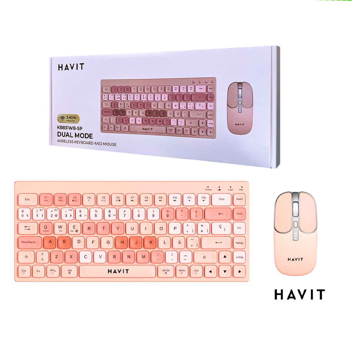 HAVIT - KIT TECLADO Y MOUSE HAVIT KB831WB-SP INALAMBRICOBT ROSA