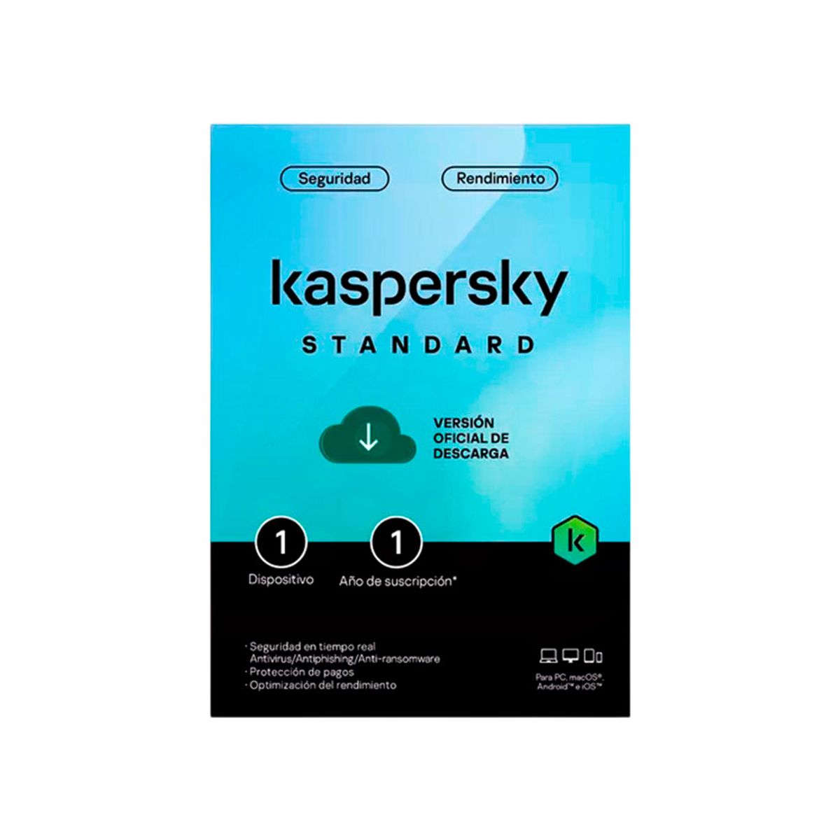 KASPERSKY - SOFTWARE ANTIVIRUS KASPERSKY STANDAR, 1 DISPOSITIVO, 1 AÑO, Descarga