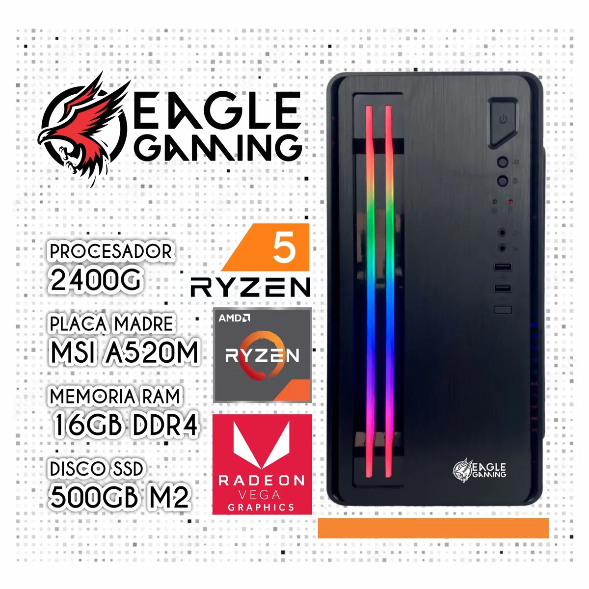 AMD - COMPUTADORA PC RYZEN 5 2400G RAM 16GB + SSD 5000GB + GRAFICA VEGA 11 2GB