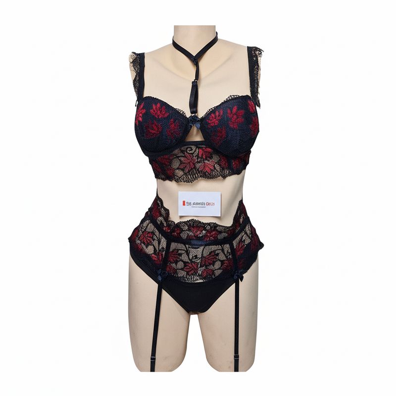 GENERICO - LENCERIA  SEXY NEGRO Y ROJO 3 PIEZAS