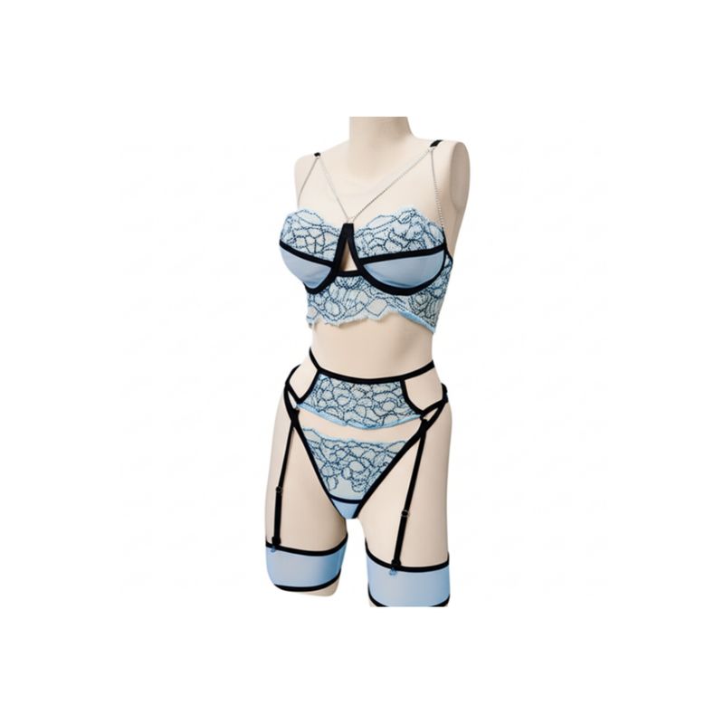 GENERICO - LENCERIA  SEXY FLORAL AZUL3 PIEZAS