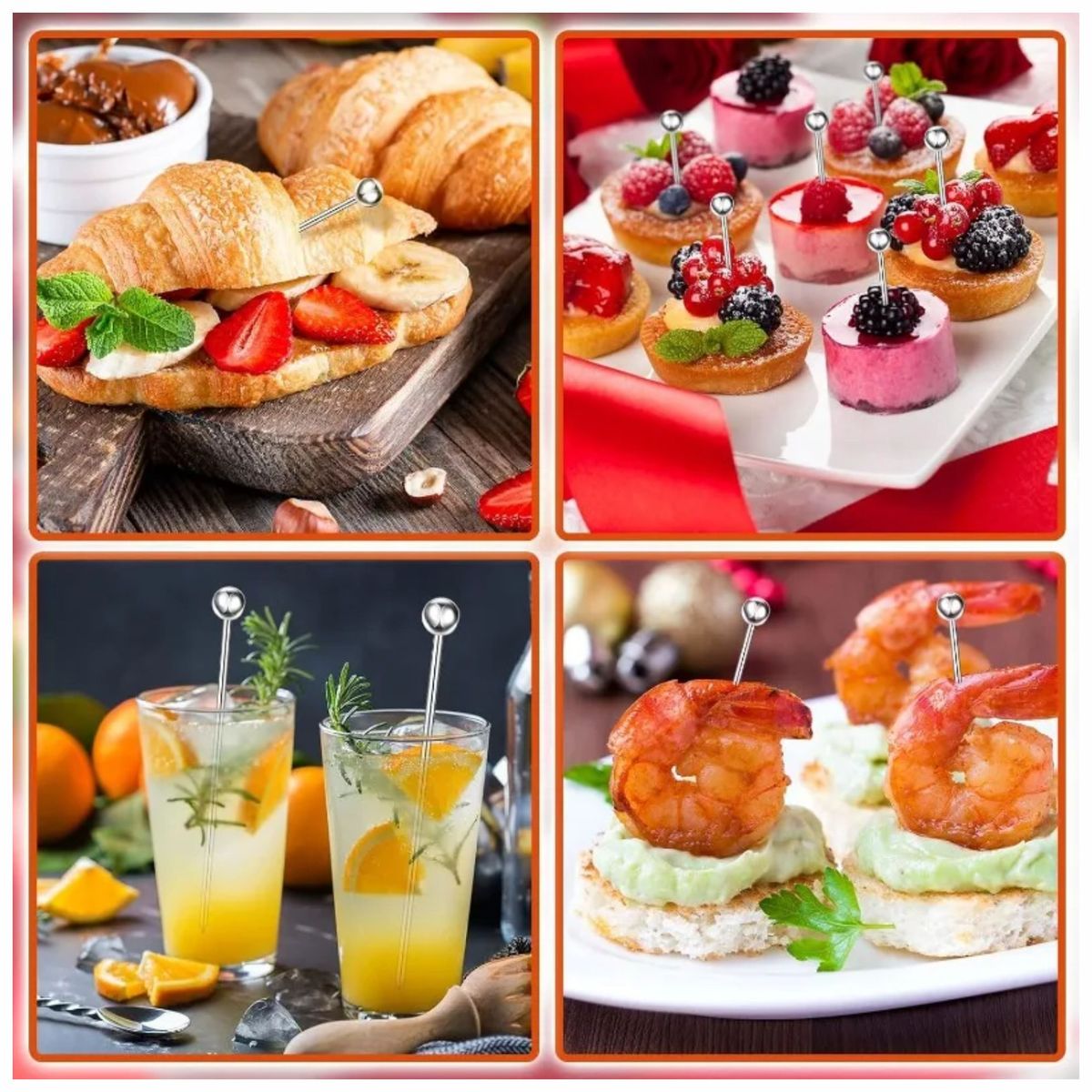 GENERICO - Juego 6 Palitos Pinchos Para Coctel o Aperitivos de Acero Inox