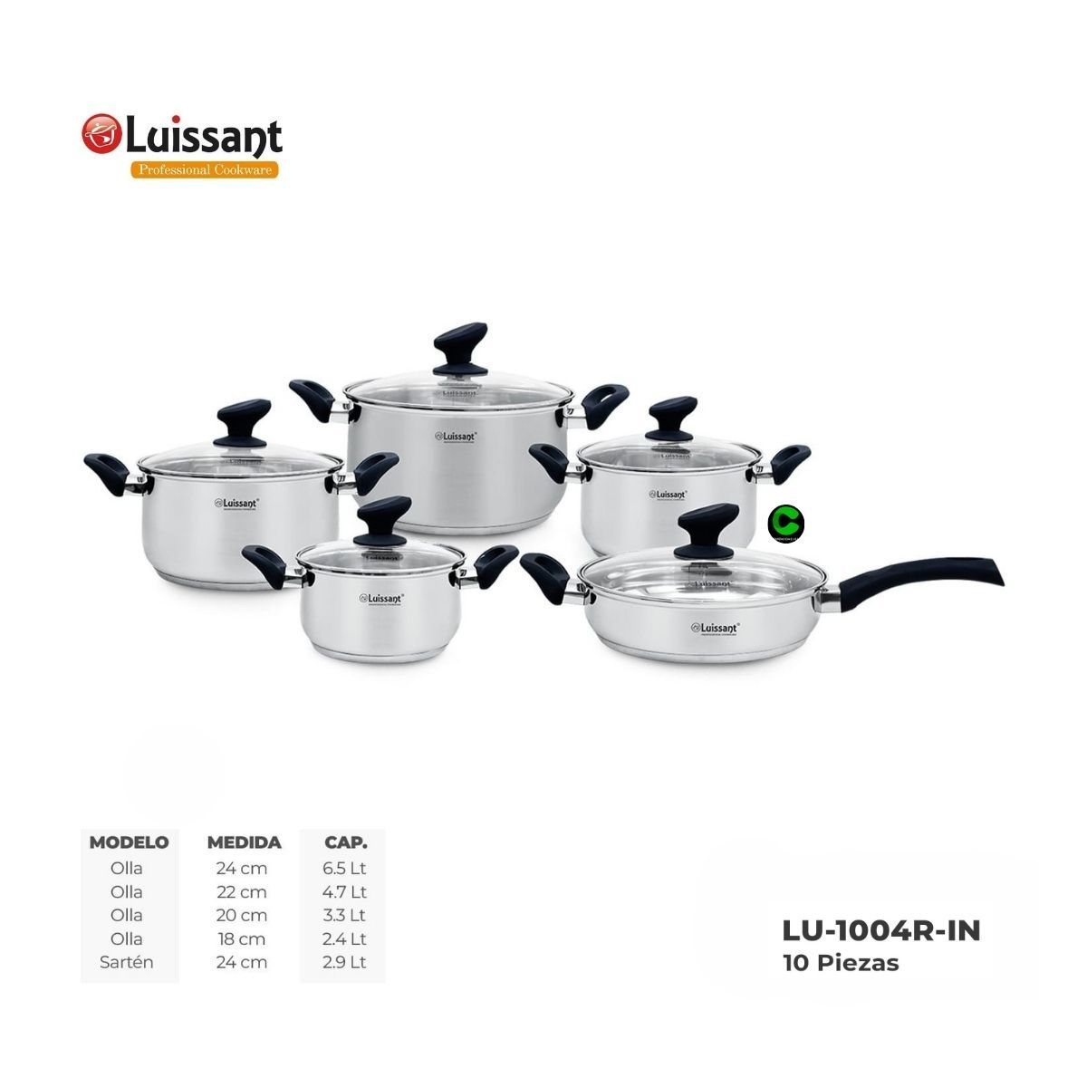 LUISSANT - Juego de ollas LUISSANT Acero Inoxidable LU-1004R-IN 10Pzas