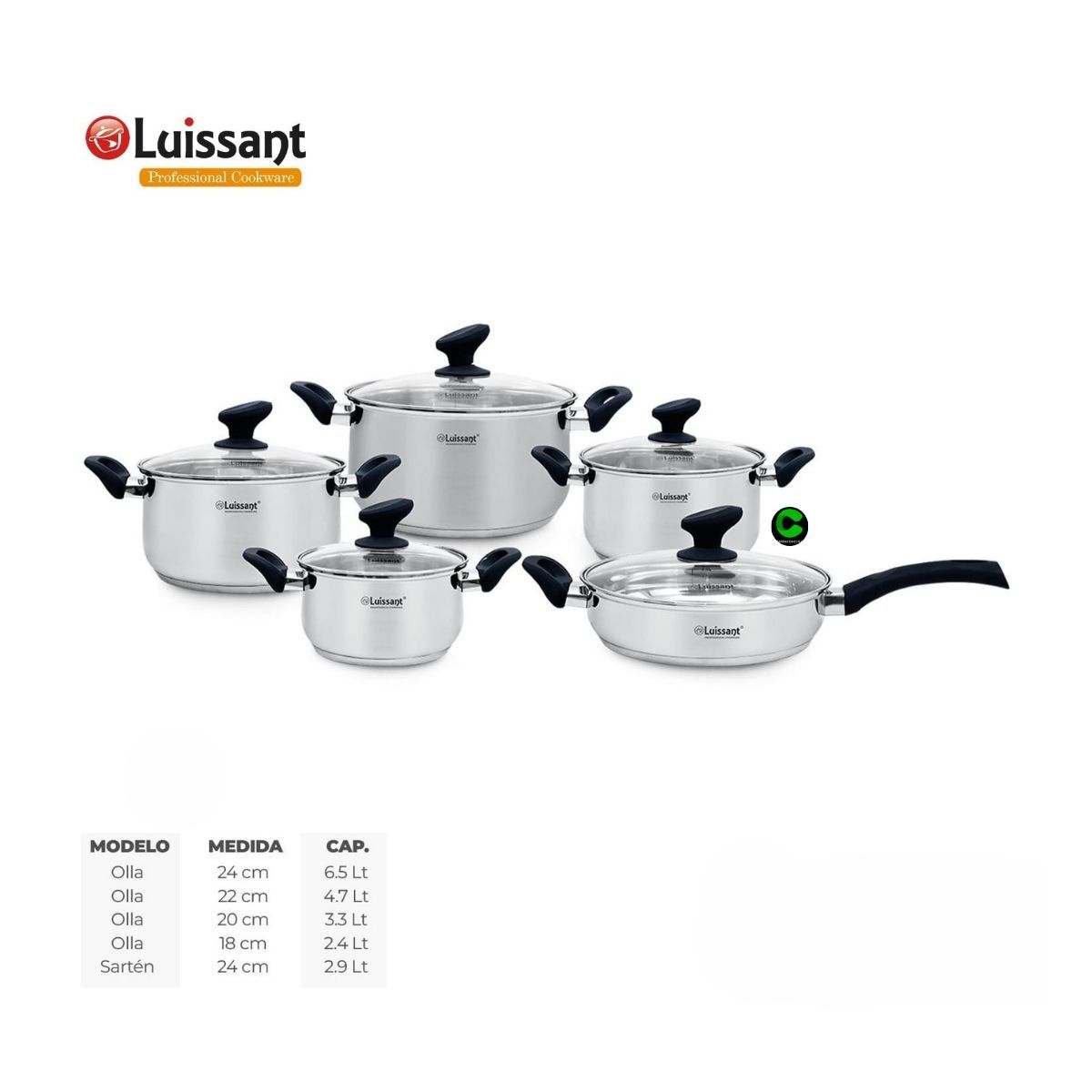LUISSANT - Set de ollas LUISSANT Acero Inoxidable LU-1004R-IN 10 Piezas
