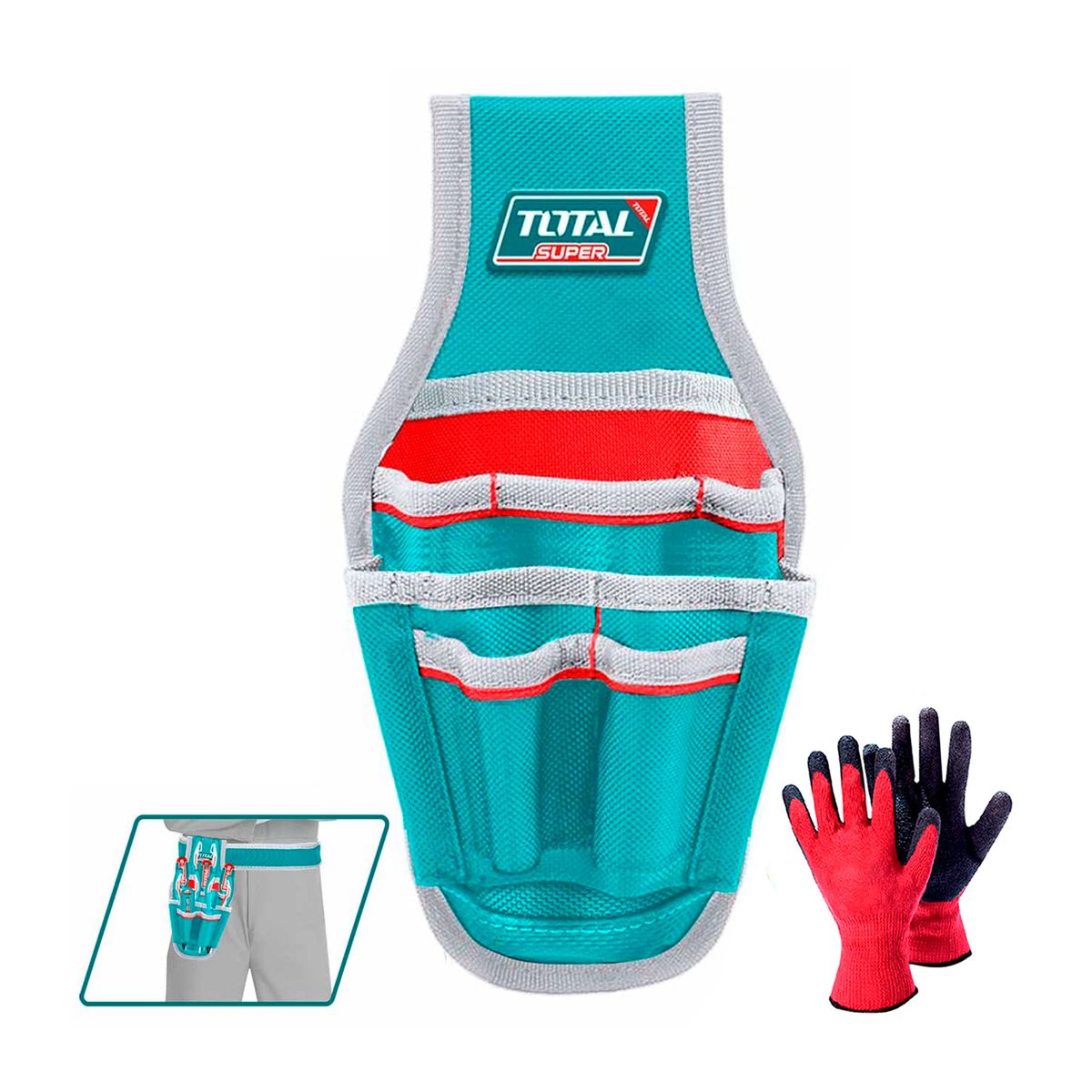 Total Tools - Porta Herramientas 7 Bolsillo 168dd 5kg Total + Guantes