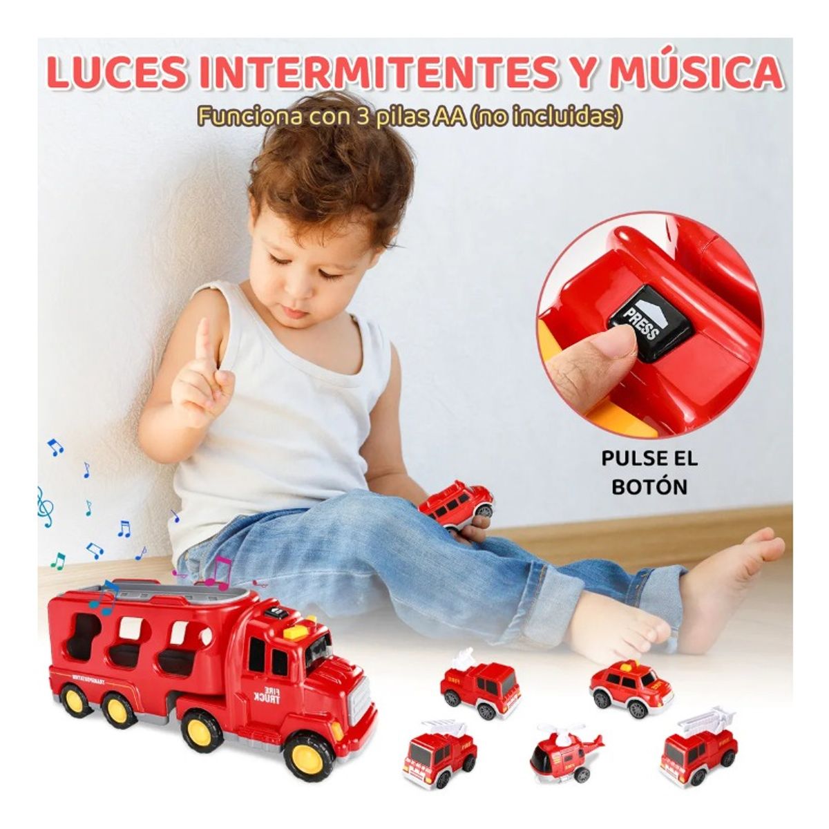 GIOIO - Camión De Bomberos Carro Juguetes Para Niño Con Música Y Luz Color Rojo Aosihui