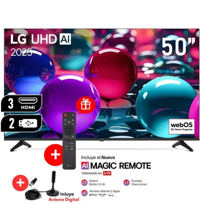 LG - Televisor Lg 50" Ultra HD 4K AI ThinQ 50UA7300PSB Modelo 2025 + Control Magic + Antena Digital