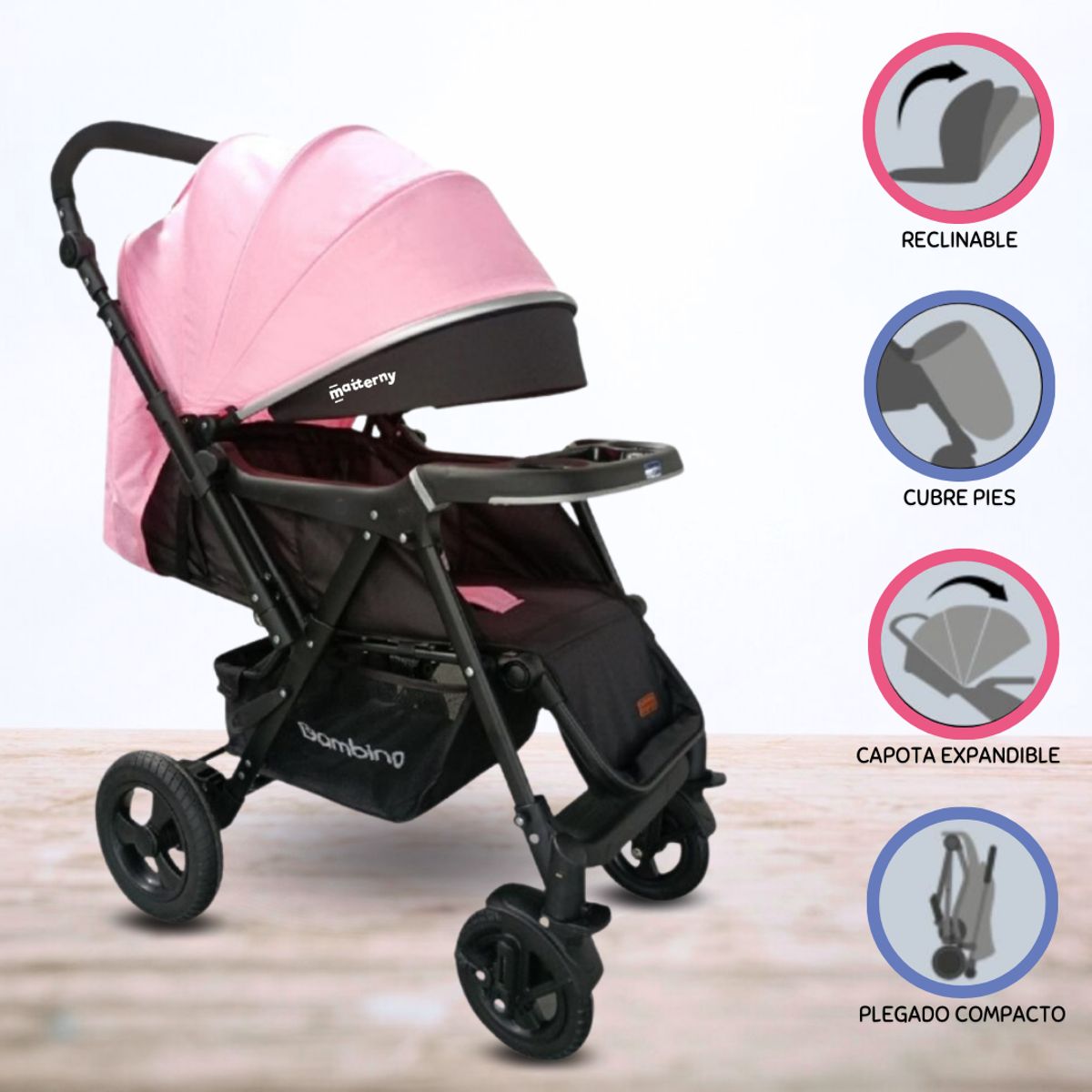 BAMBINO - Coche Cuna Reversible para Bebé «ENNA» Pink