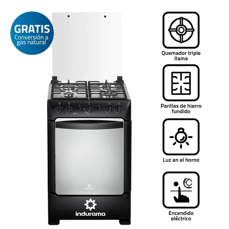 INDURAMA - COCINA POMPEYA INDURAMA 4 HORNILLAS NEGRA