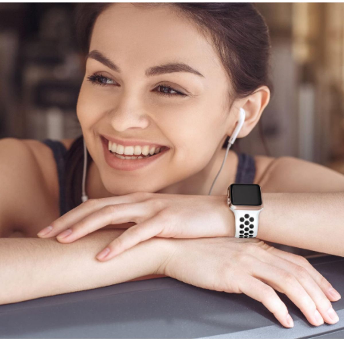 GENERICO - Correa para apple watch 42mm  Blanco-Negro