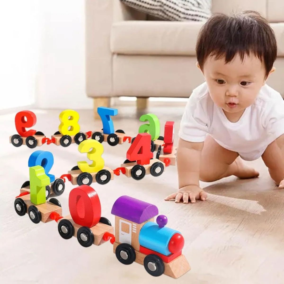 GIOIO - Juguete Didáctico Montessori Madera Niños Tren Con Números