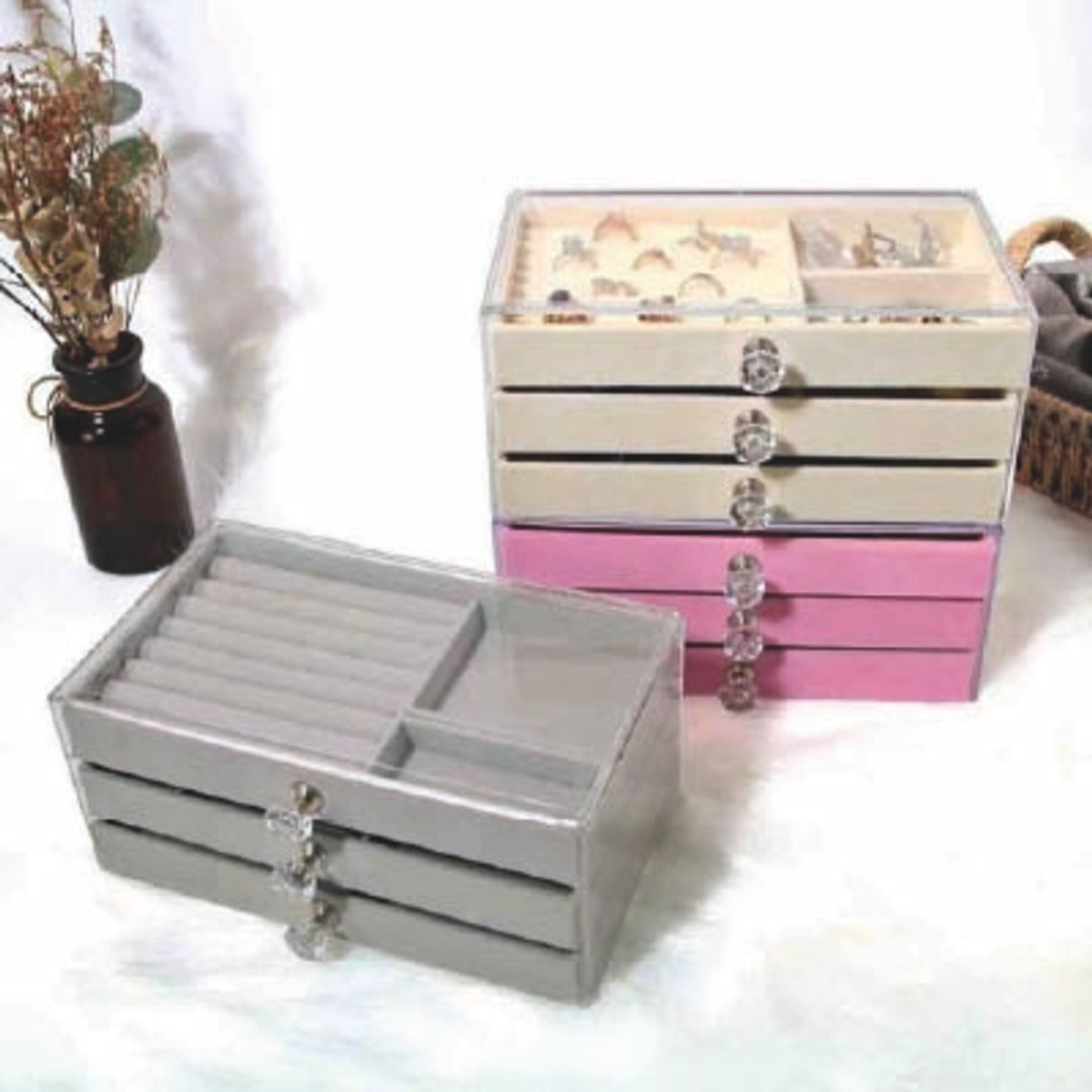 GENERICO - JOYERO DE 3 CAJONES ACRÍLICO ROSADO