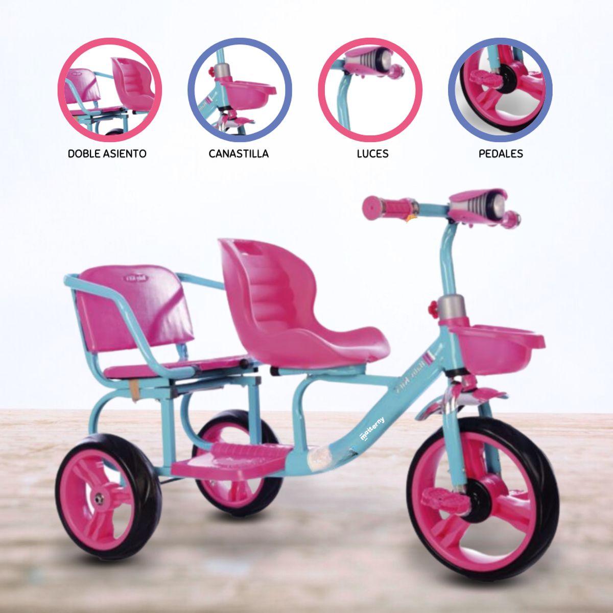 BABY KITS - Triciclo Doble Asiento BABY KITS »NEO» TURQUOISE
