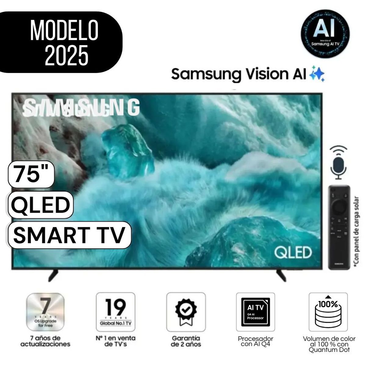 SAMSUNG - Televisor Samsung 75"  Pulg. QLED QN75Q7FAAGXPE Vision Ai Smart Tv Modelo 2025