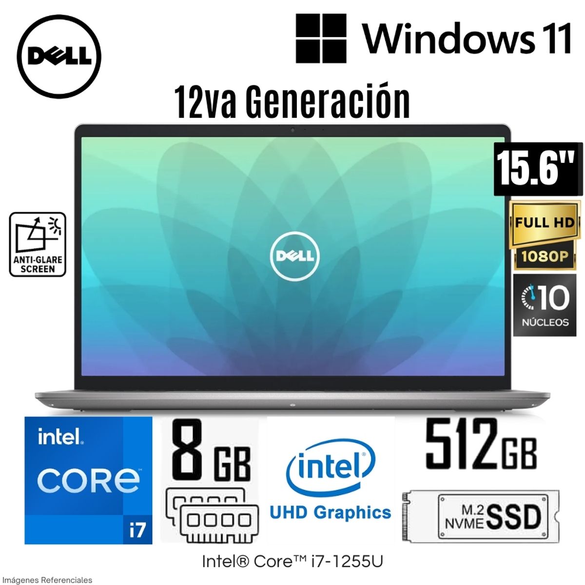 DELL - Laptop Dell Inspion 15 3520 (C3P56) Intel Core i7-1255U 8GB RAM 512GB SSD 15.6"  FHD Win 11 - Silver