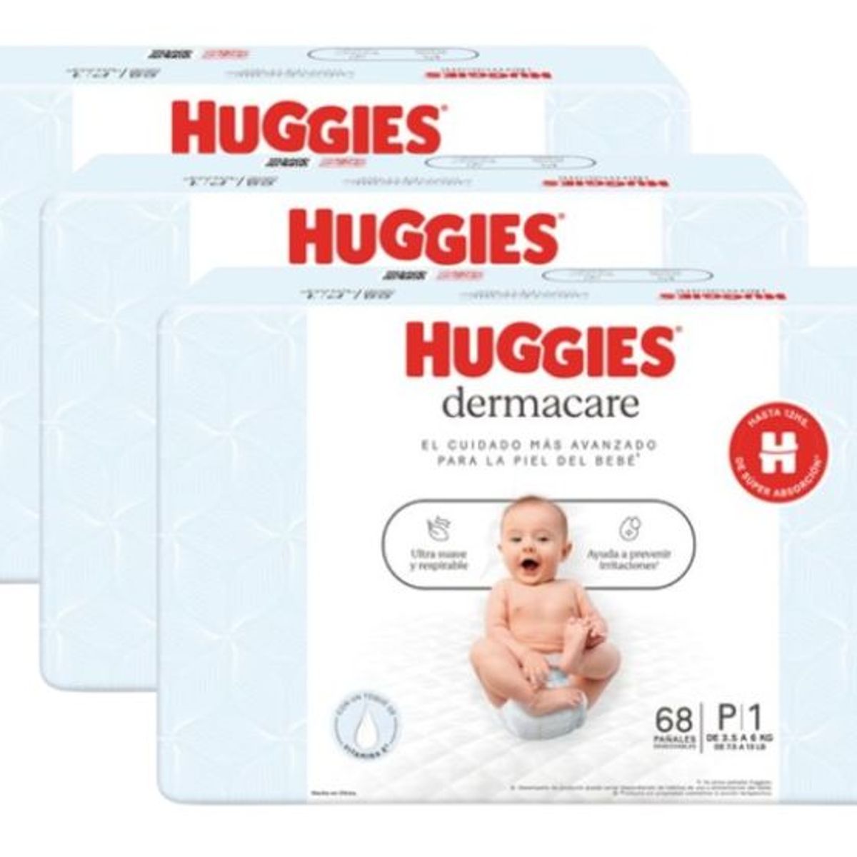 HUGGIES - Pack De 3 Pañales Huggies Dermacare Talla P X68