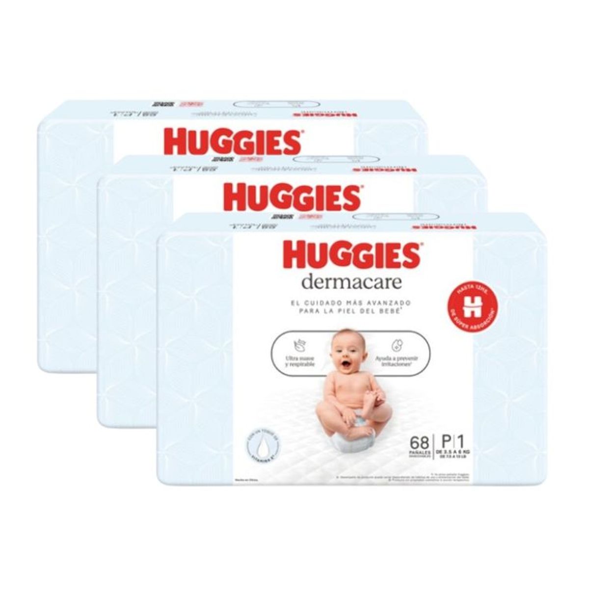 HUGGIES - Pack De 3 Pañales Huggies Dermacare Talla P X68