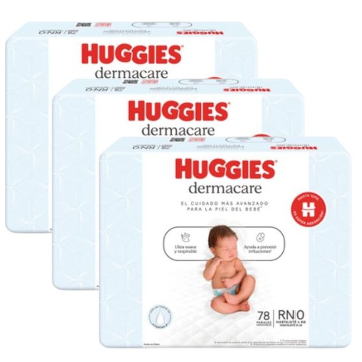 HUGGIES - Pack De 3 Pañales Huggies Dermacare Talla Rn X78