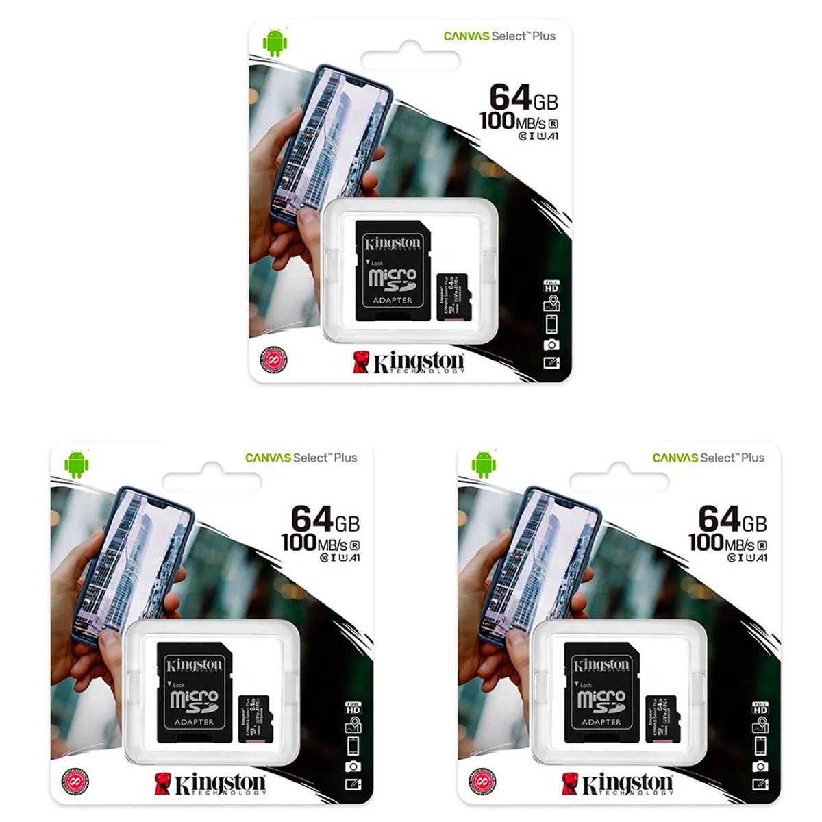KINGSTON - MEMORIA MICROSD KINGSTON 64GB KIT DE 3 UNIDADES