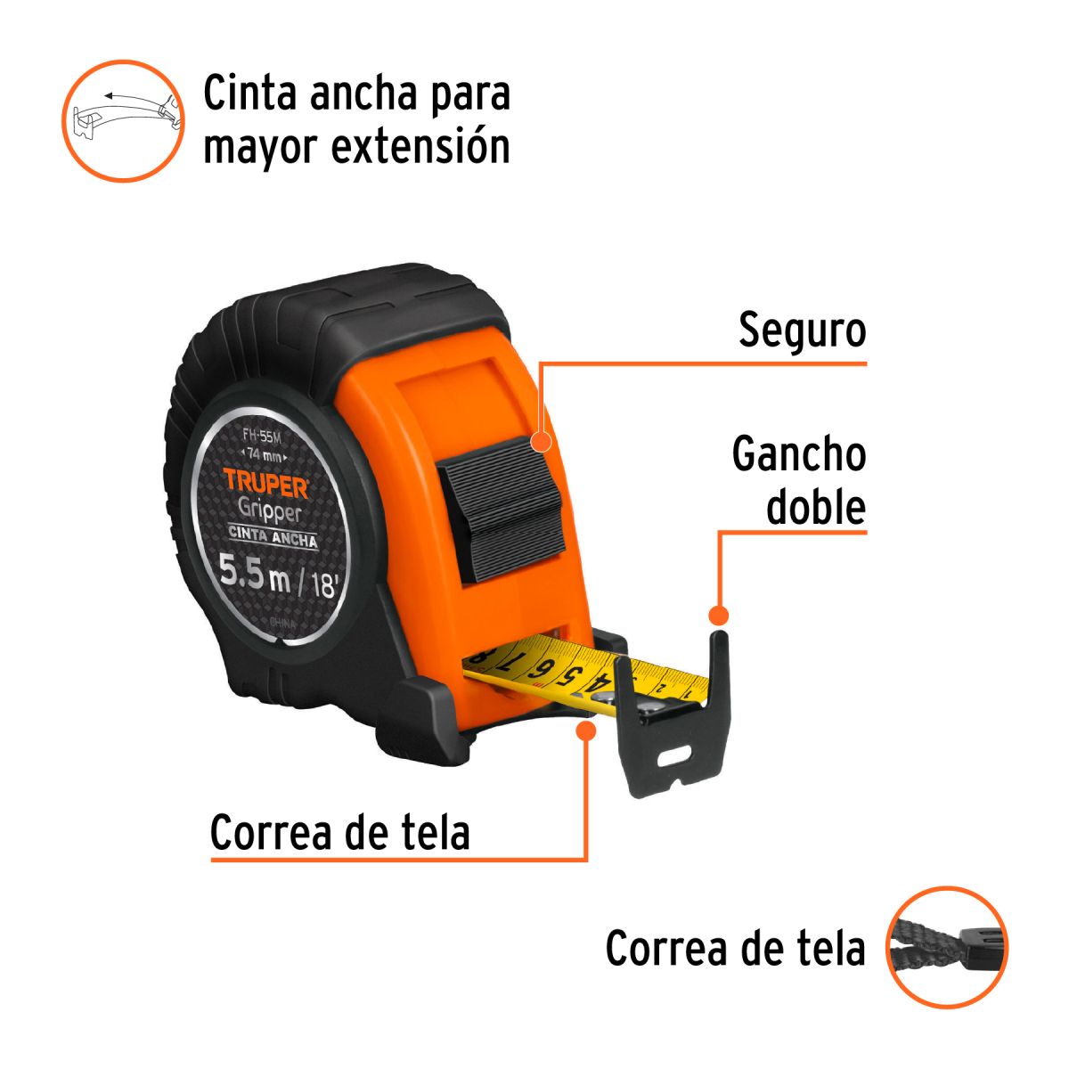 TRUPER - Wincha 5.5 metros Cinta Ancha 25mm Contra Impactos TRUPER 14613