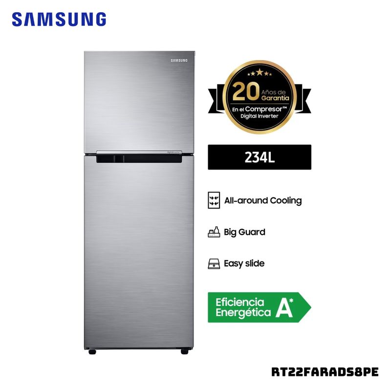 SAMSUNG - REFRIGERADORA SAMSUNG 234 L TOP FREEZER PLATEADO - RT22FARADS8PE